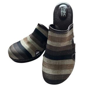 BOC Born Concept Women’s 9M Neutral Striped Heeled Slip-On Mule Clogs